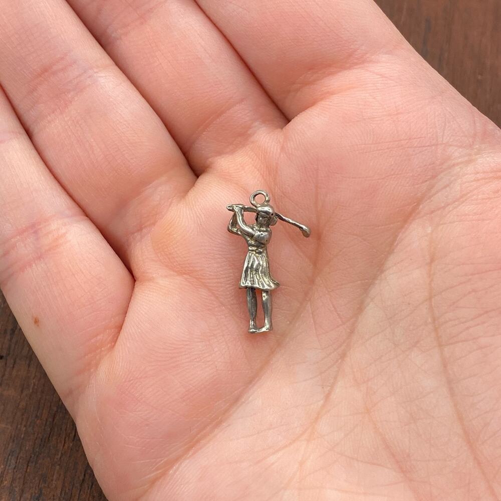 Vintage 925 Sterling Silver Female Golfer Golf Sports Pendant Bracelet Charm